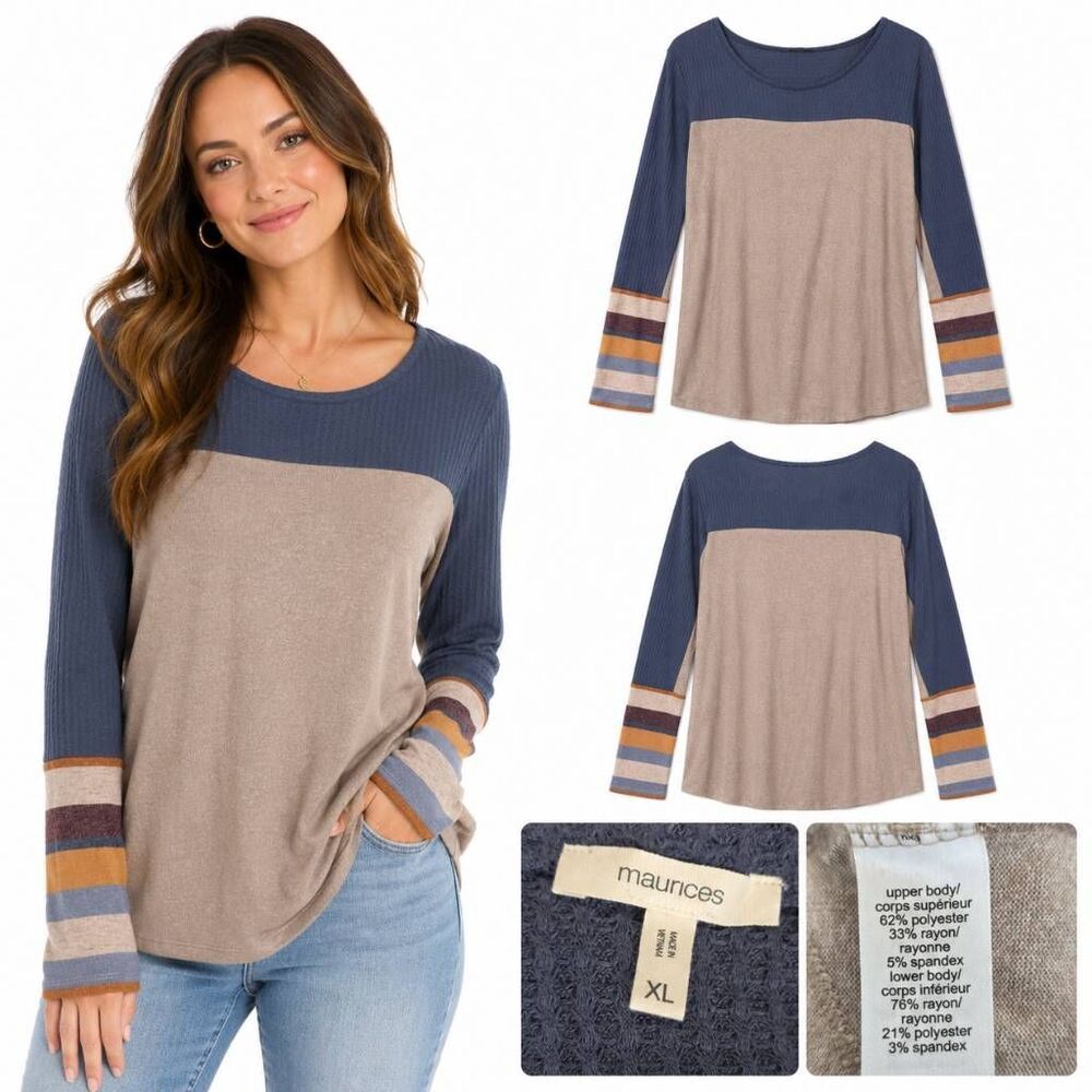 Maurices XL Colorblock Striped Sleeve Soft Knit Top